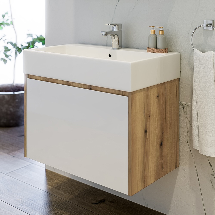 TRIANO VENTO Bathroom Vanity Unit with Basin, 70 cm, White Wood