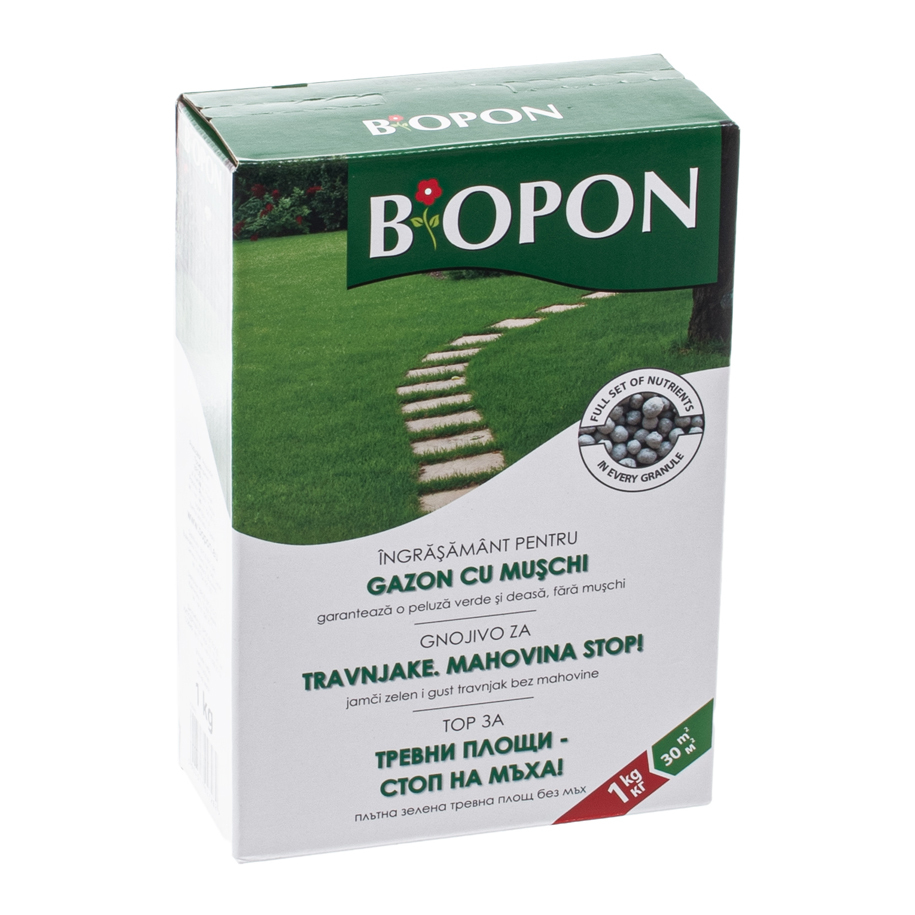 BIOPON твърд тор за тревни килими против мъх, 1 kg